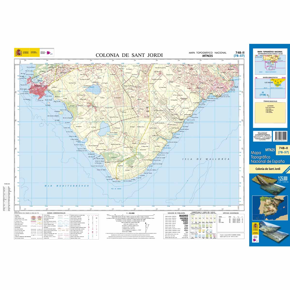 Online bestellen: Topografische kaart 748-II Colonia de Sant Jordi (Mallorca) | CNIG - Instituto Geográfico Nacional1