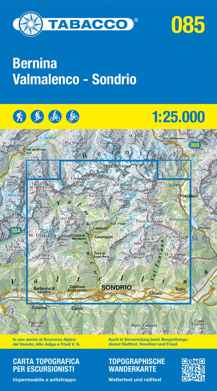 Online bestellen: Wandelkaart 085 Bernina -Valmalenco - Sondrio | Tabacco Editrice