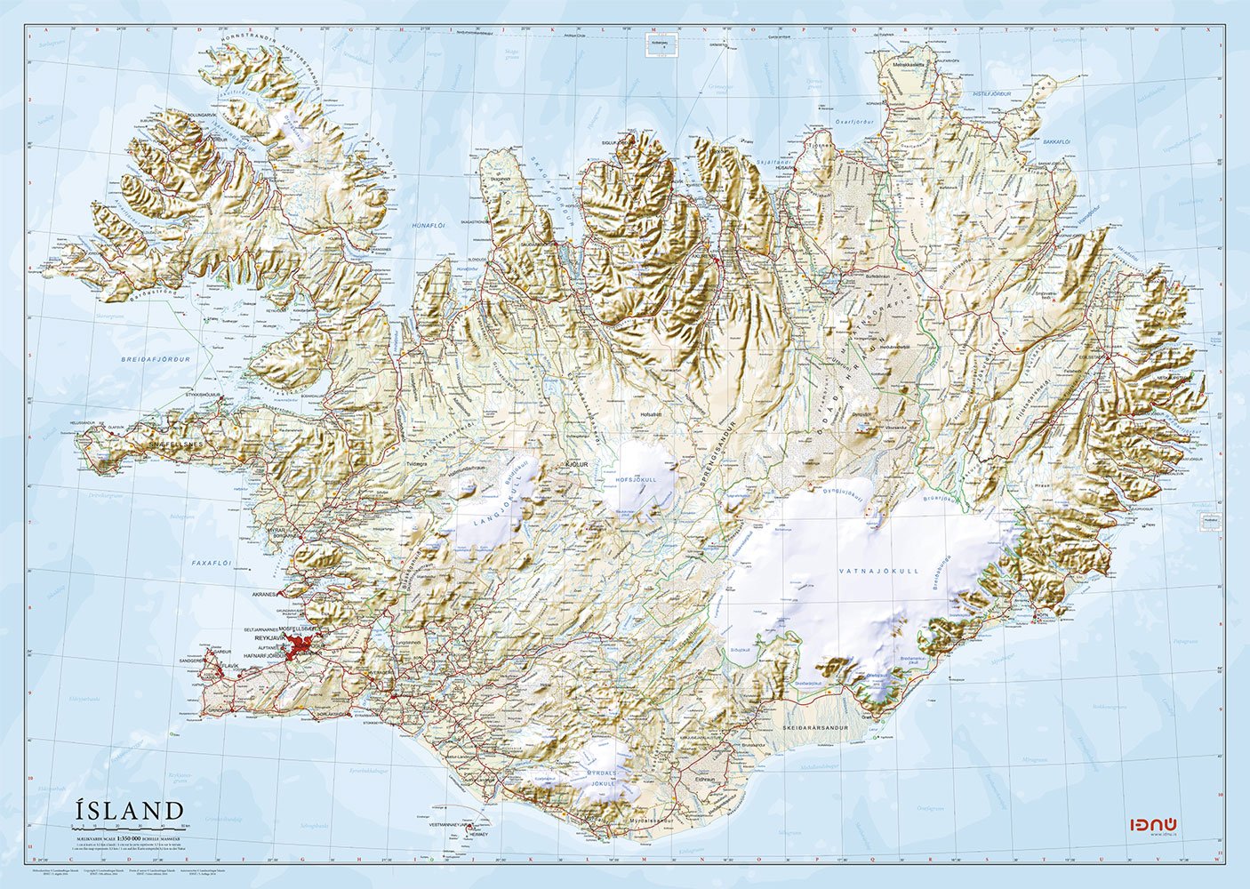 Online bestellen: Wandkaart IJsland 158 x 112 cm | Ferdakort