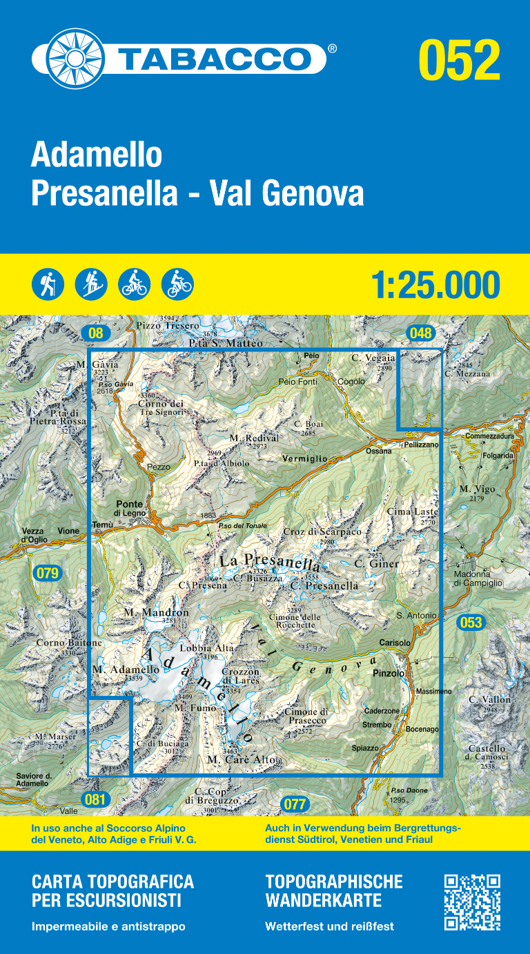 Online bestellen: Wandelkaart 052 Adamello / Presanella / Val Genova | Tabacco Editrice