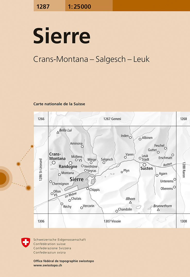 Online bestellen: Wandelkaart - Topografische kaart 1287 Sierre | Swisstopo