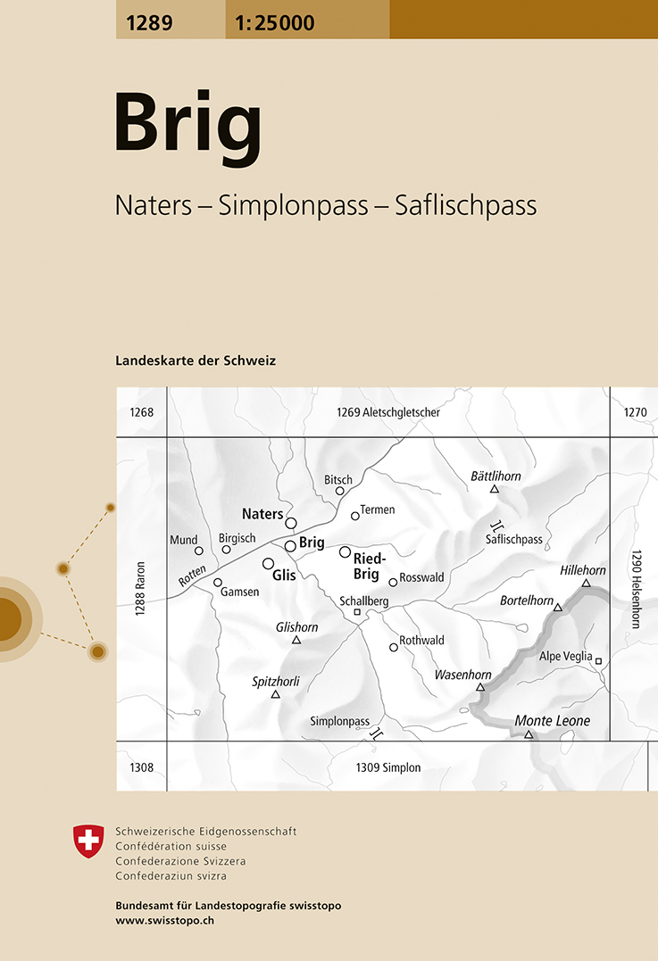 Online bestellen: Wandelkaart - Topografische kaart 1289 Brig | Swisstopo