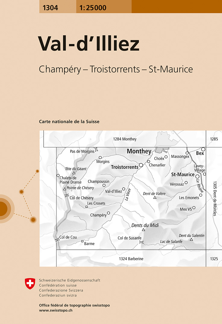 Online bestellen: Wandelkaart - Topografische kaart 1304 Val-d'Illiez, Morgins | Swisstopo