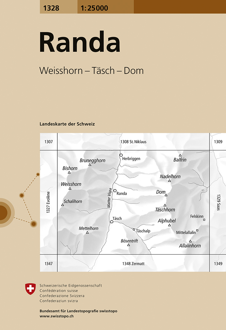 Online bestellen: Wandelkaart - Topografische kaart 1328 Randa | Swisstopo