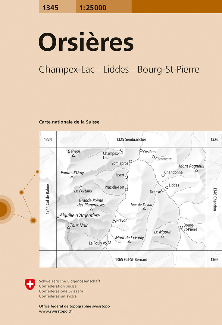 Online bestellen: Wandelkaart - Topografische kaart 1345 Orsières | Swisstopo