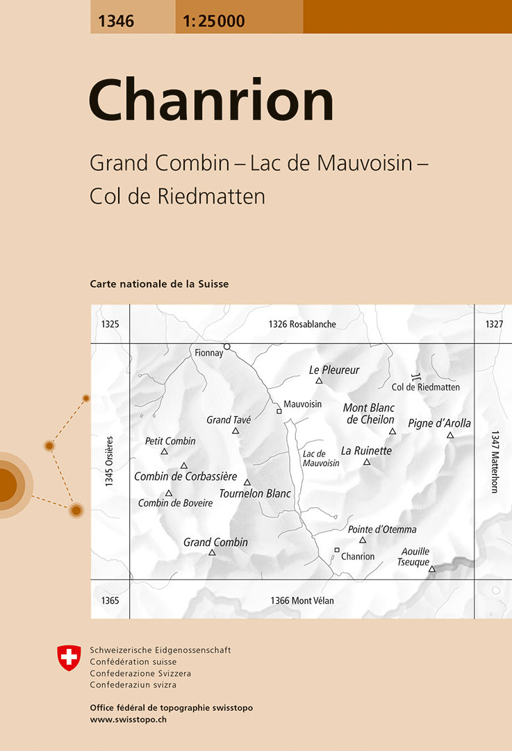 Online bestellen: Wandelkaart - Topografische kaart 1346 Chanrion | Swisstopo