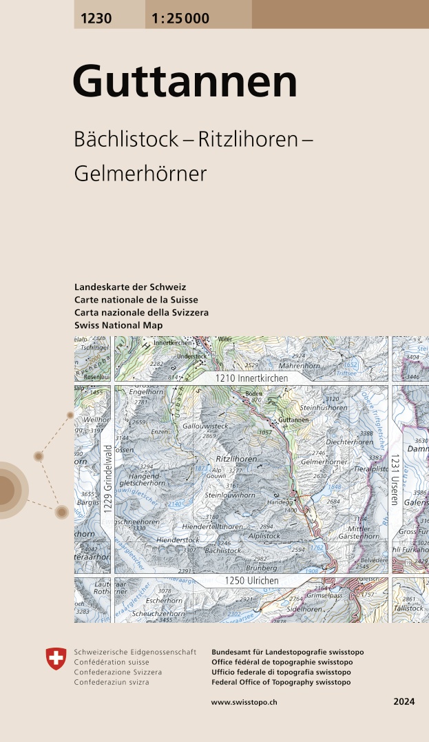 Online bestellen: Wandelkaart - Topografische kaart 1230 Guttannen | Swisstopo