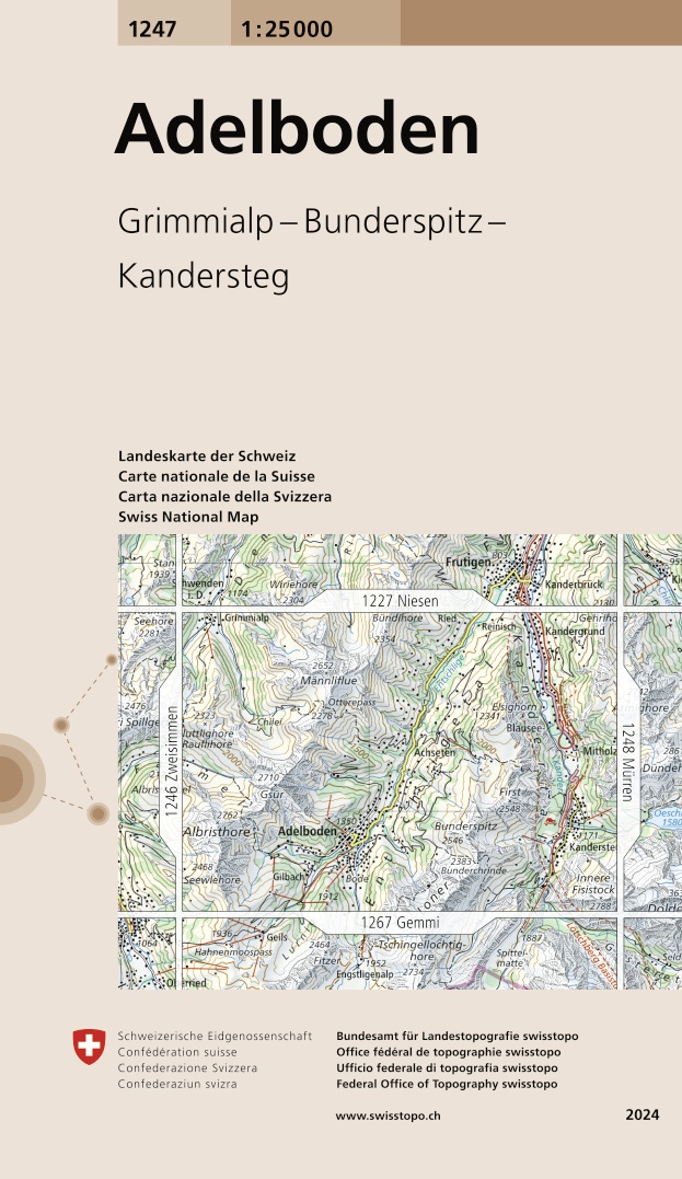 Online bestellen: Wandelkaart - Topografische kaart 1247 Adelboden | Swisstopo