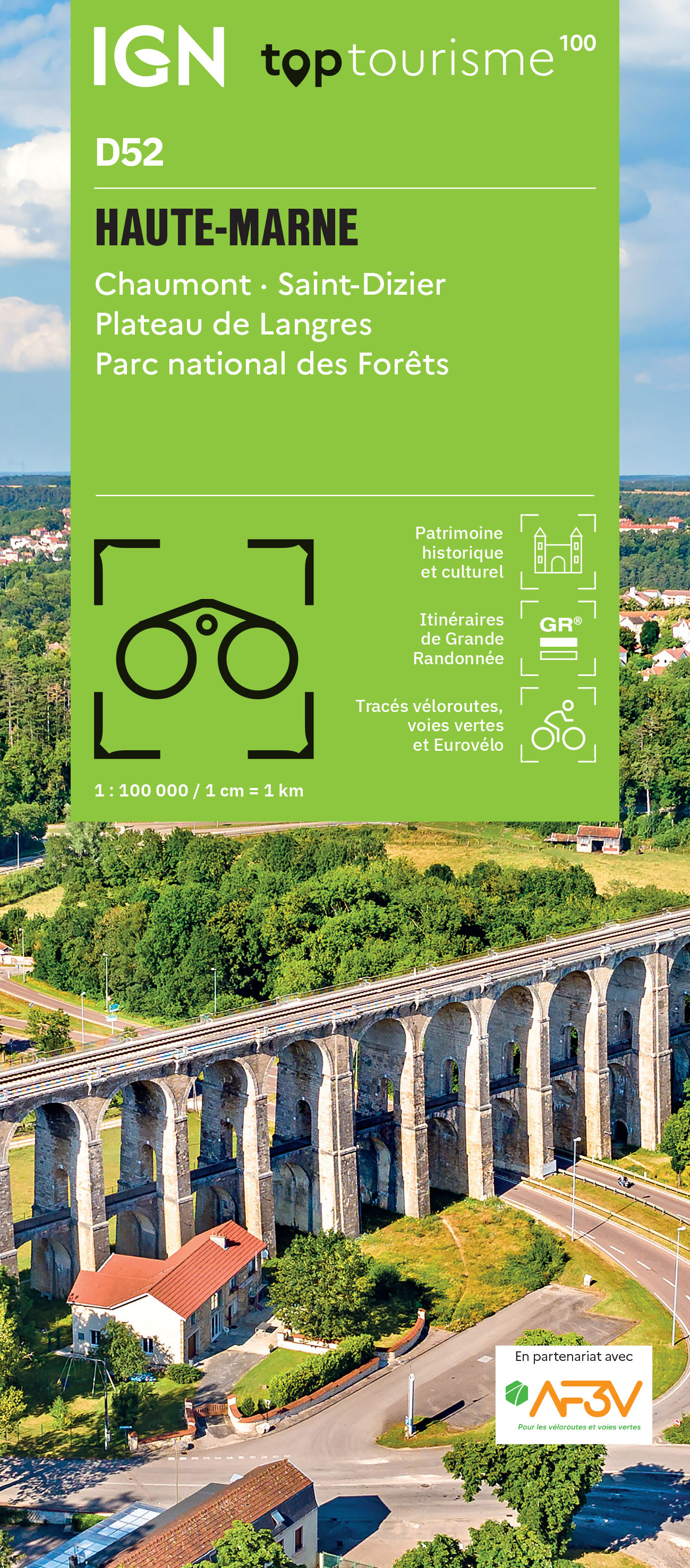 Online bestellen: Fietskaart - Wegenkaart - landkaart D52 Top D100 Haute-Marne | IGN - Institut Géographique National