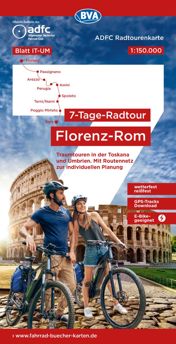 Online bestellen: Fietskaart IT-UM ADFC Radtourenkarte Firenze - Rome fietskaart 7 daagse fietstocht | BVA BikeMedia