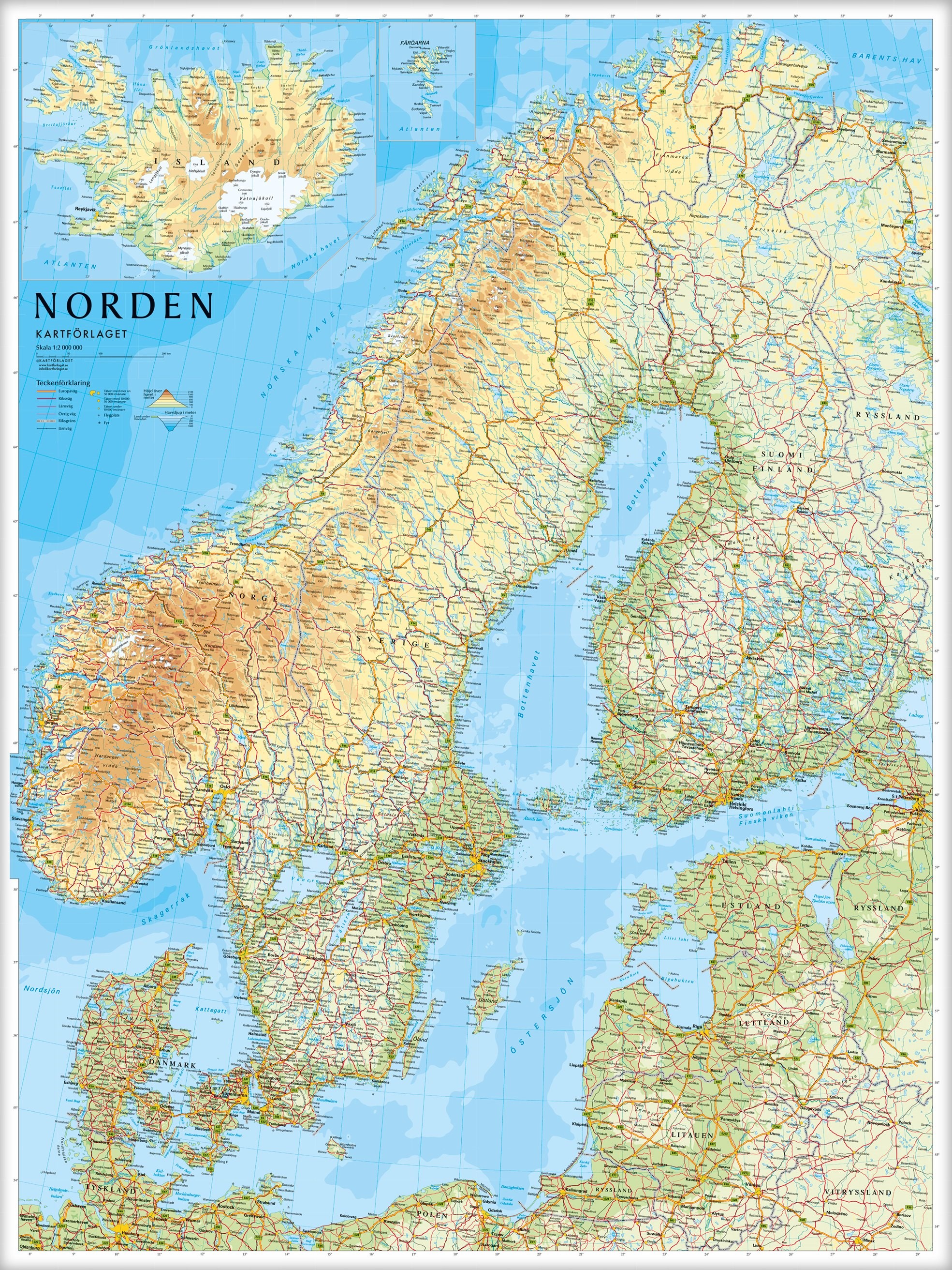 Online bestellen: Wandkaart Scandinavië & Ijsland | 75 x 100 cm | Norstedts