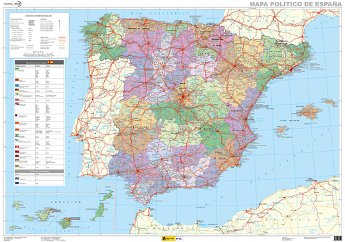 Online bestellen: Wandkaart Spanje fysiek - politiek | 138 x 97 cm | CNIG - Instituto Geográfico Nacional