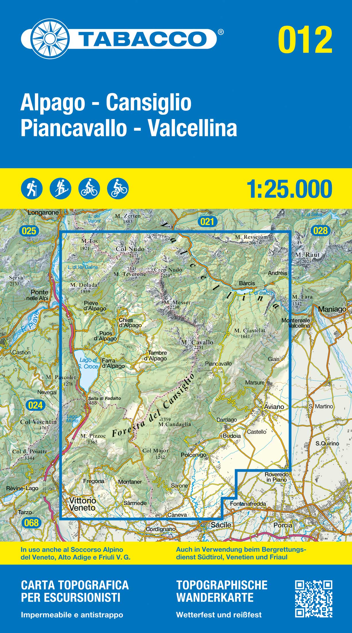 Online bestellen: Wandelkaart 012 Alpago - Cansiglio - Piancavallo - Valcellina | Tabacco Editrice