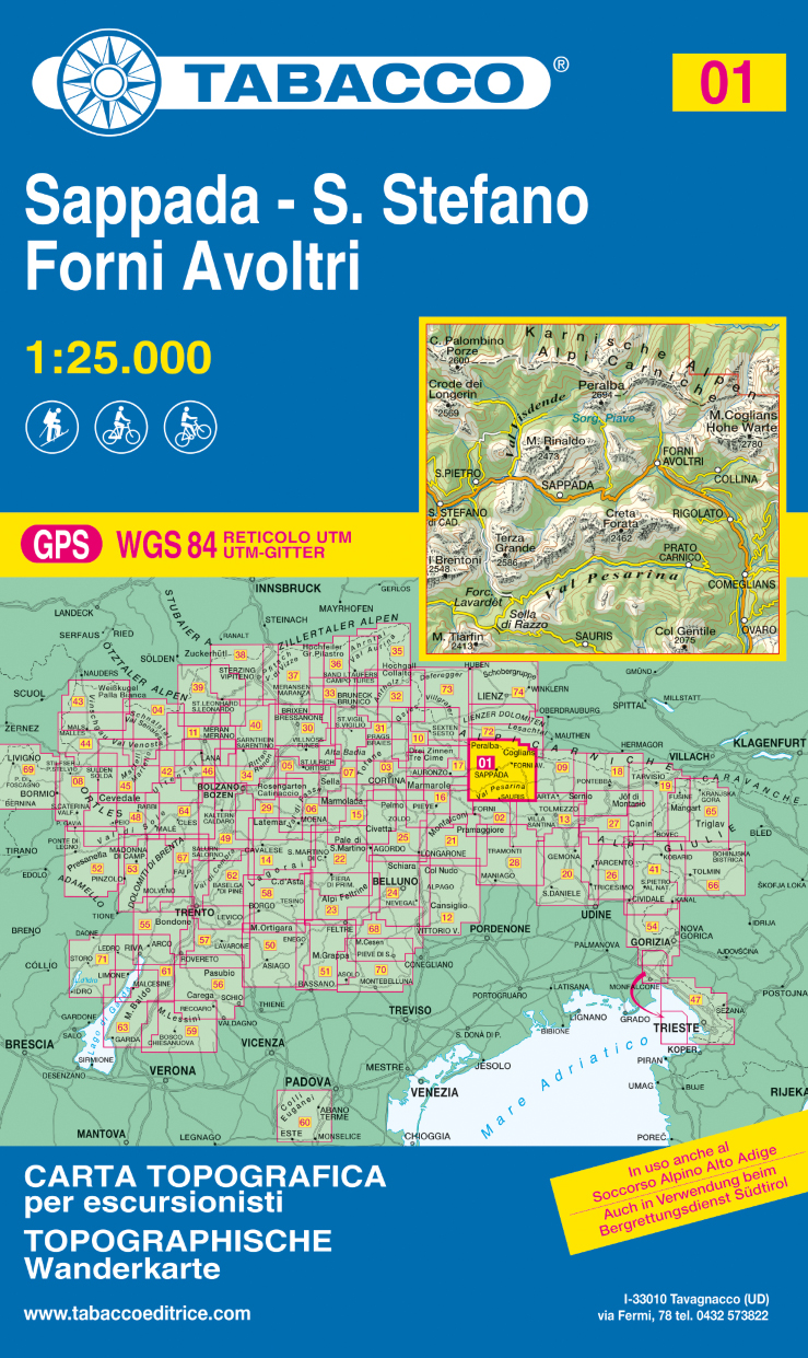 Online bestellen: Wandelkaart 01 Sappada - San Stefano - Forni Avoltri | Tabacco Editrice