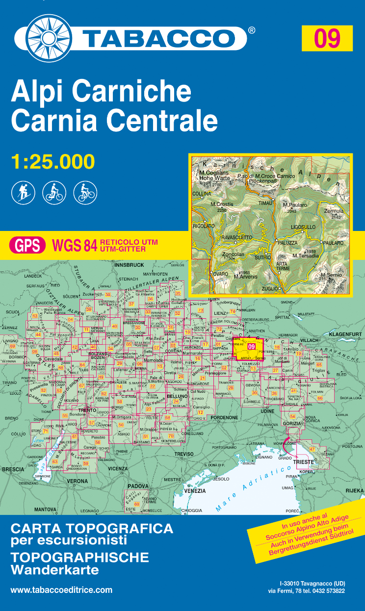 Online bestellen: Wandelkaart 09 Alpi Carniche - Carnia Centrale | Tabacco Editrice