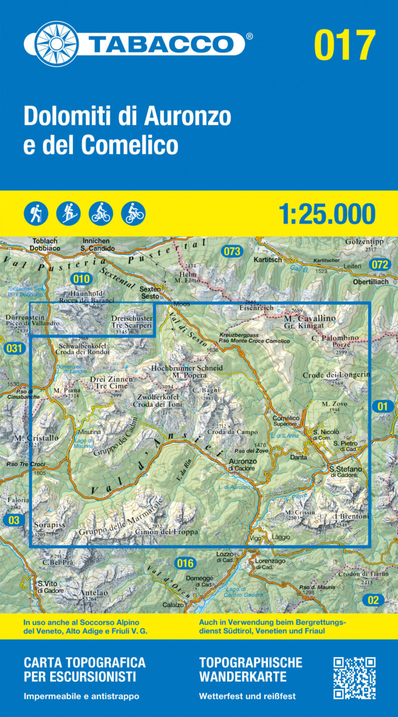 Online bestellen: Wandelkaart 017 Dolomiti di Auronzo e del Comelico | Tabacco Editrice