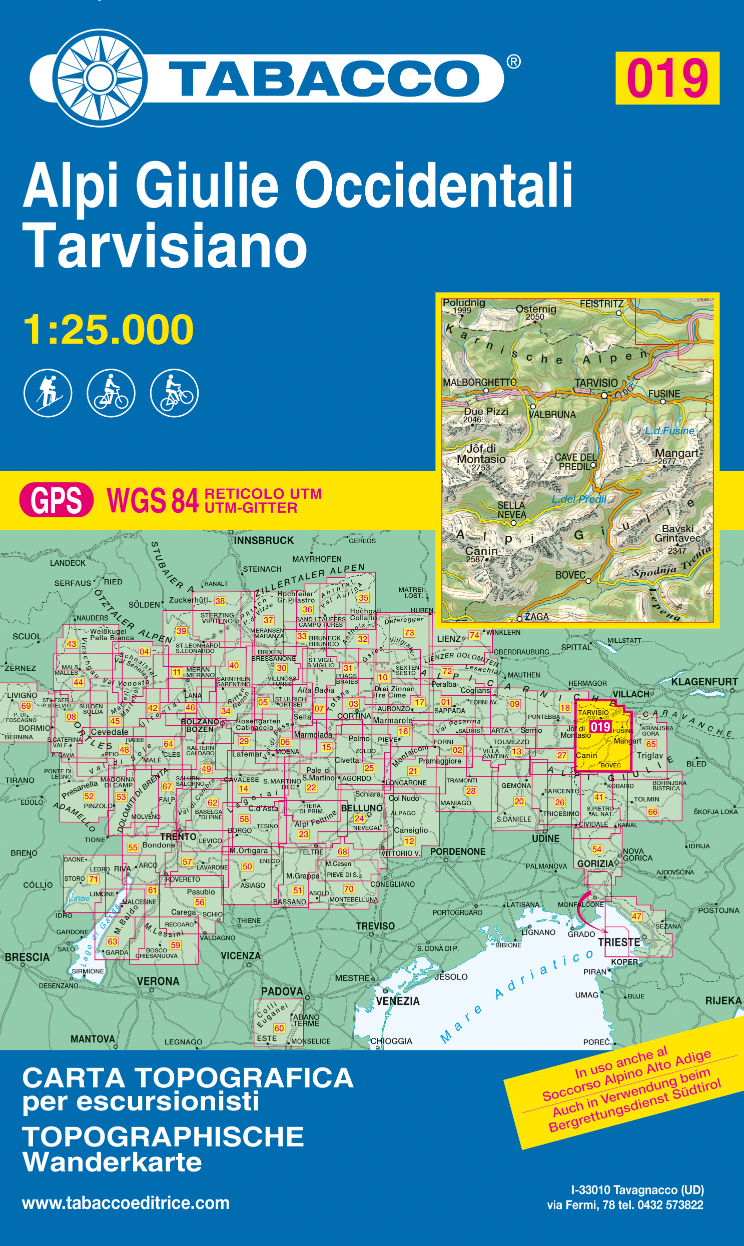 Online bestellen: Wandelkaart 019 Alpi Giulie Occidentali - Tarvisiano | Tabacco Editrice