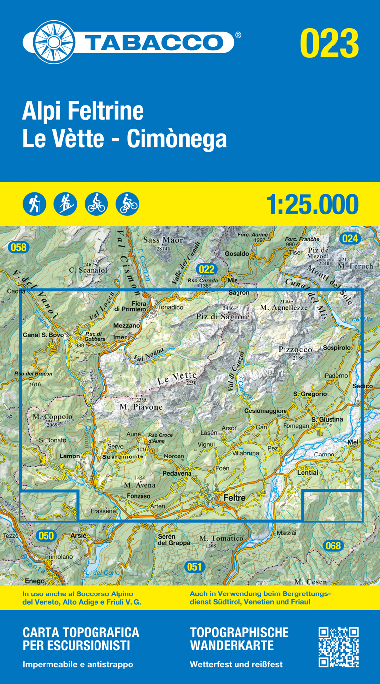 Online bestellen: Wandelkaart 023 Alpi Feltrine - Le Vètte - Cimònega | Tabacco Editrice