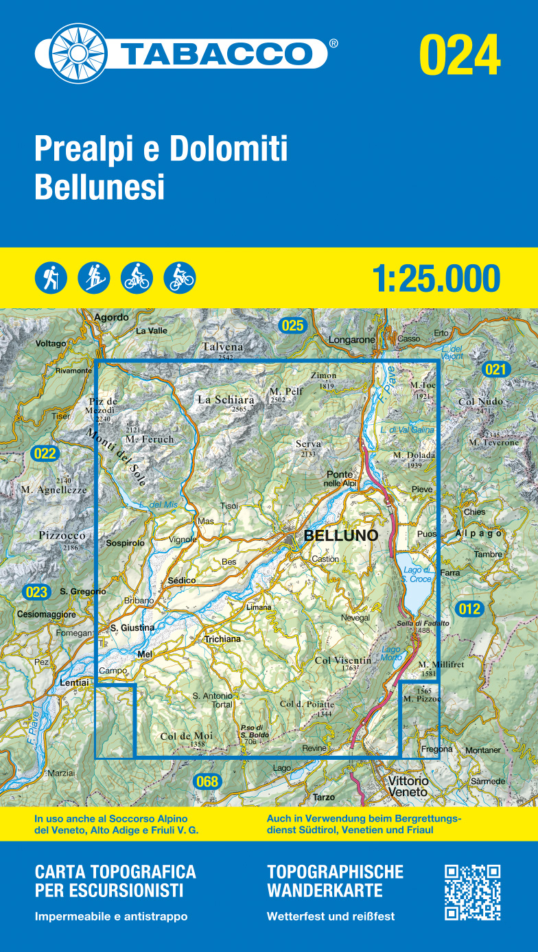 Online bestellen: Wandelkaart 024 Prealpi e Dolomiti Bellunesi | Tabacco Editrice