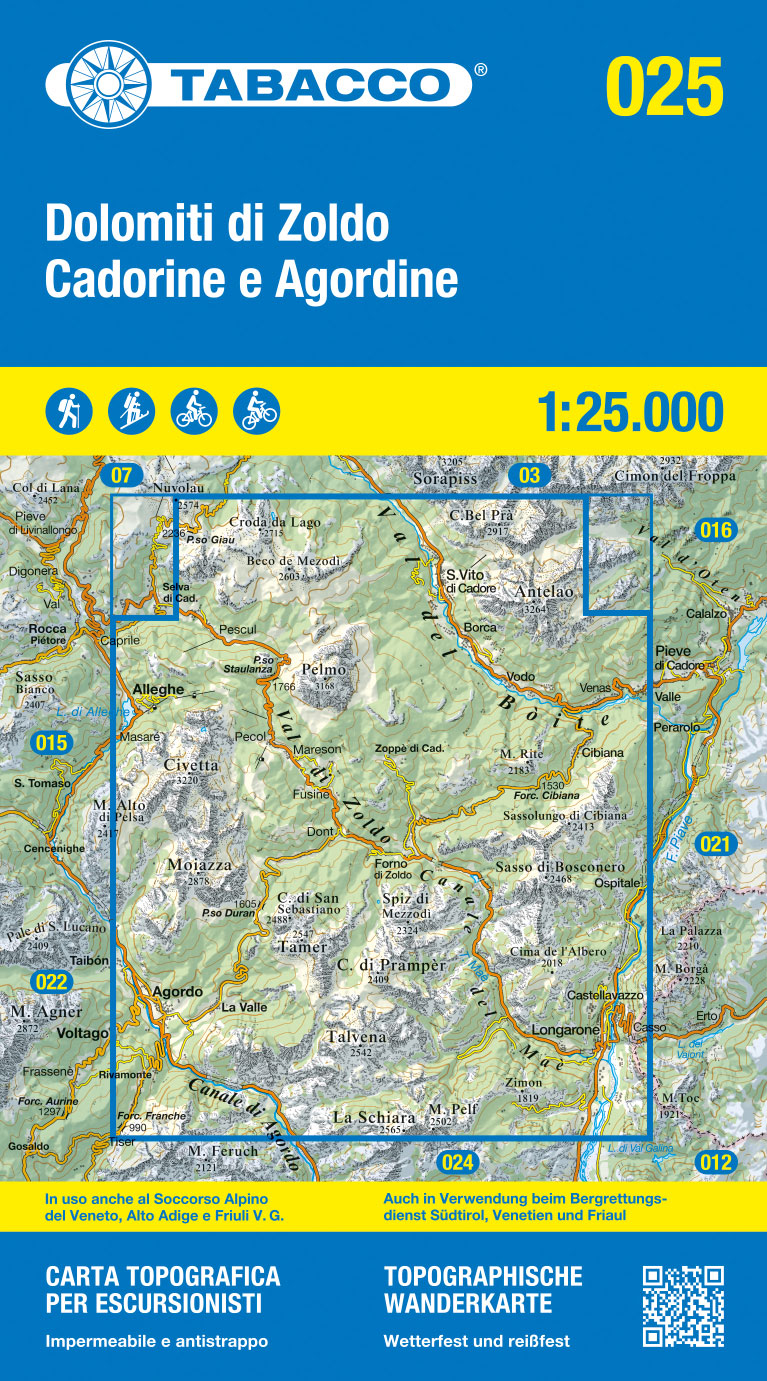 Online bestellen: Wandelkaart 025 Dolomiti di Zoldo - Cadorine e Agordine | Tabacco Editrice