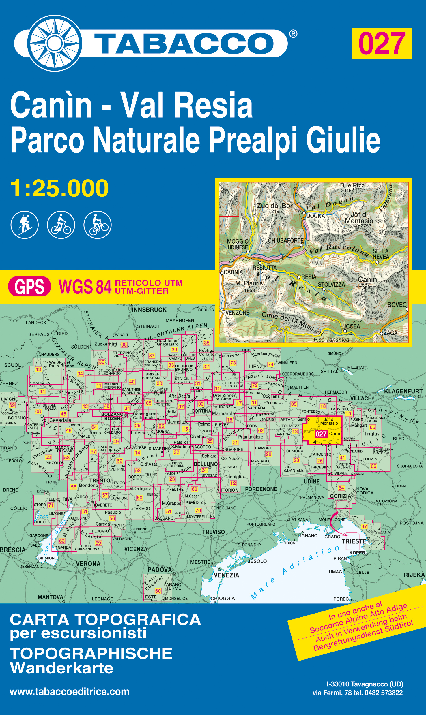 Online bestellen: Wandelkaart 027 Canin - Val di Resia- Parco Naturale Prealpi Giulie | Tabacco Editrice