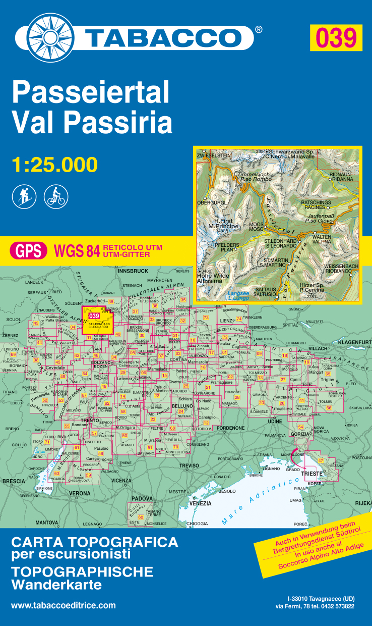 Online bestellen: Wandelkaart 039 Passeiertal - Val Passiria | Tabacco Editrice