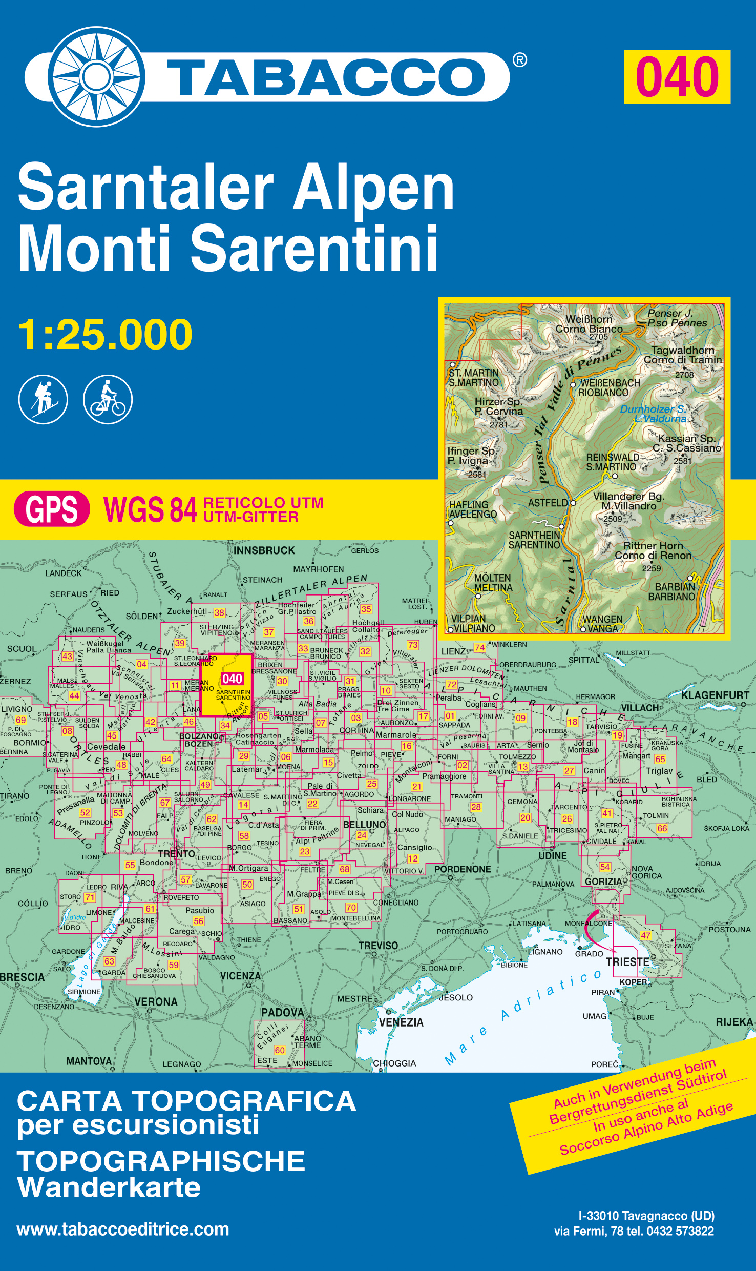 Online bestellen: Wandelkaart 040 Sarntaler Alpen - Monti Sarentini | Tabacco Editrice