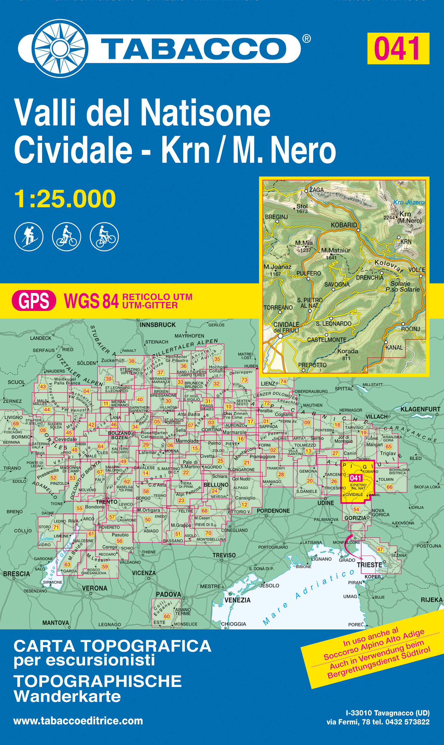 Online bestellen: Wandelkaart 041 Valli del Natisone - Cividale - Krn/M. Nero | Tabacco Editrice