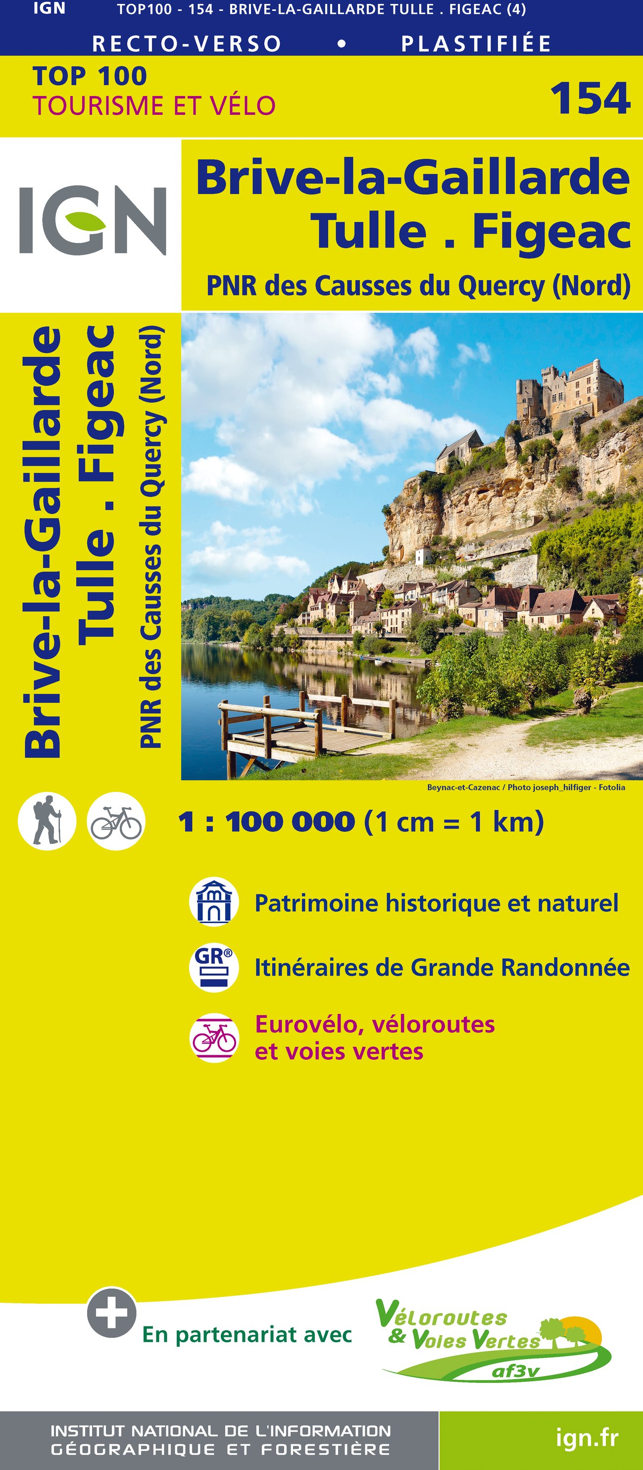 Online bestellen: Fietskaart - Wegenkaart - landkaart 154 Brive la Gaillard - Tulle - Figeac | IGN - Institut Géographique National