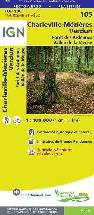 Online bestellen: Fietskaart - Wegenkaart - landkaart 105 Charleville - Meziere - Verdun | IGN - Institut Géographique National