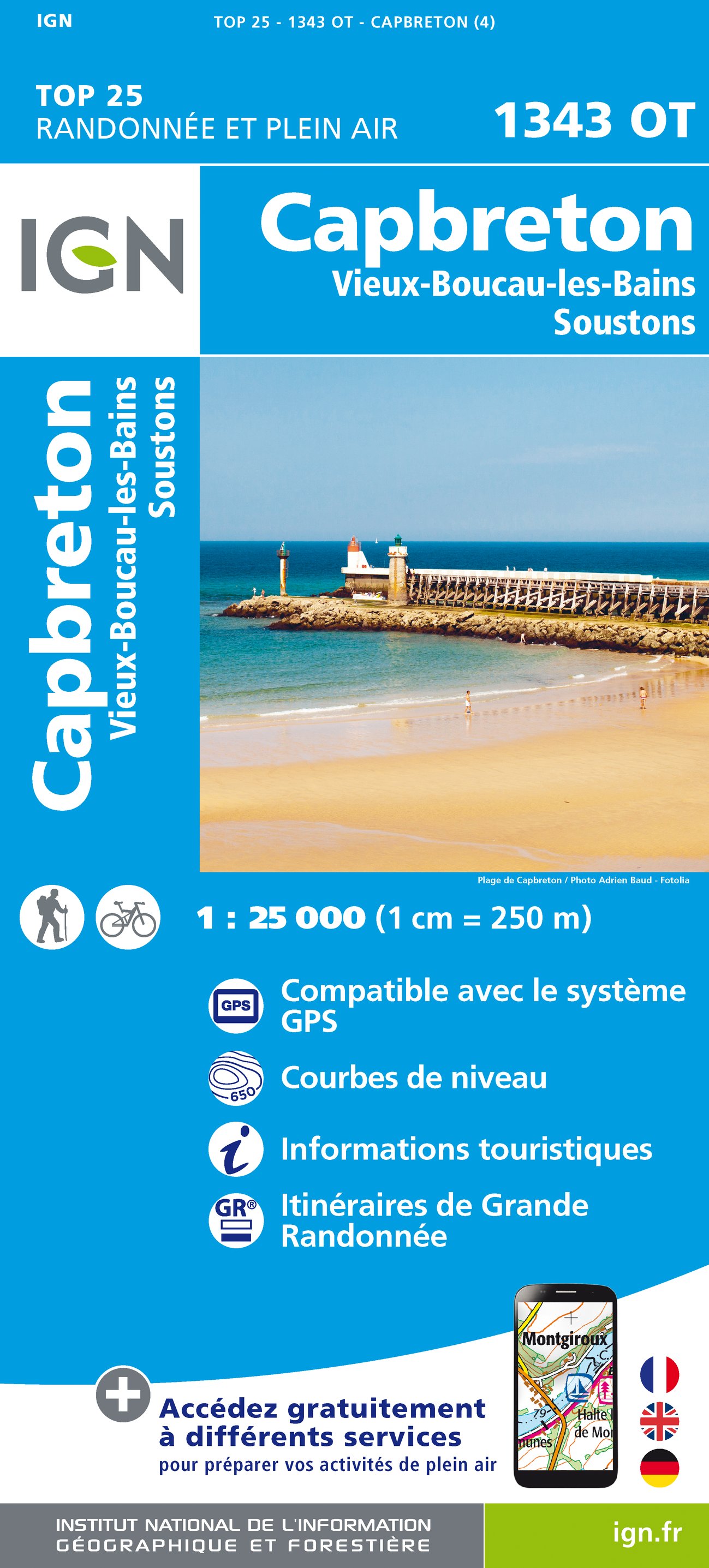 Online bestellen: Wandelkaart - Topografische kaart 1343OT Capbreton | IGN - Institut Géographique National