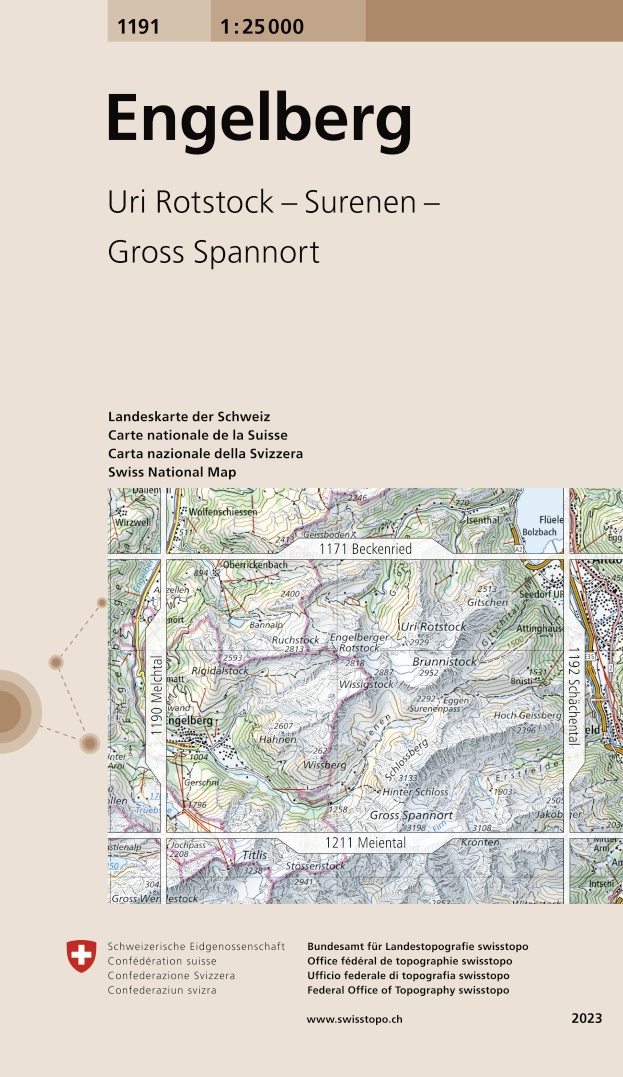 Online bestellen: Wandelkaart - Topografische kaart 1191 Engelberg | Swisstopo