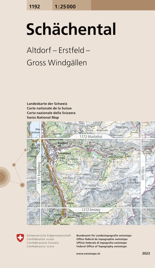 Online bestellen: Wandelkaart - Topografische kaart 1192 Schächental | Swisstopo