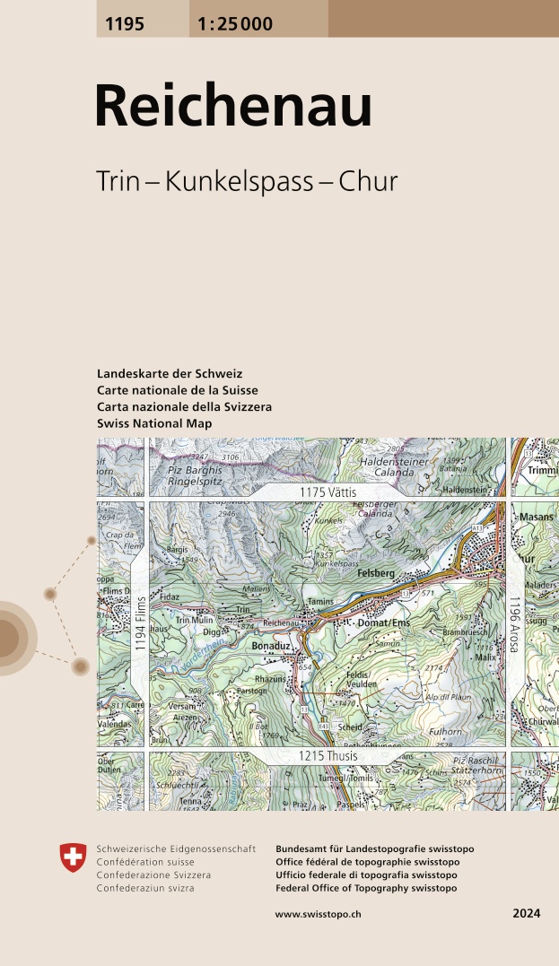 Online bestellen: Wandelkaart - Topografische kaart 1195 Reichenau | Swisstopo