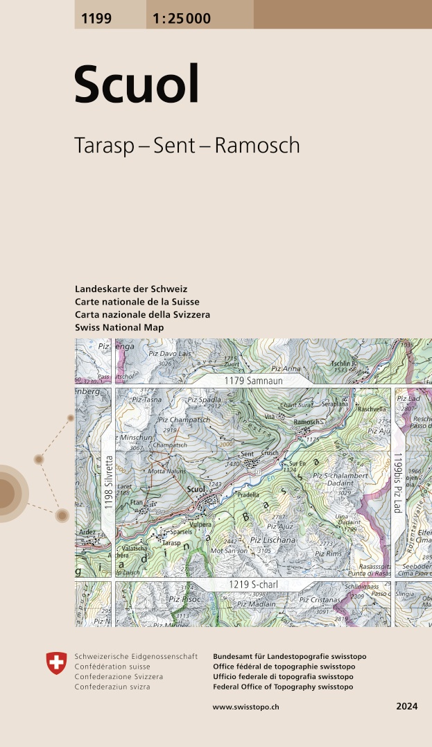 Online bestellen: Wandelkaart - Topografische kaart 1199 Scuol | Swisstopo