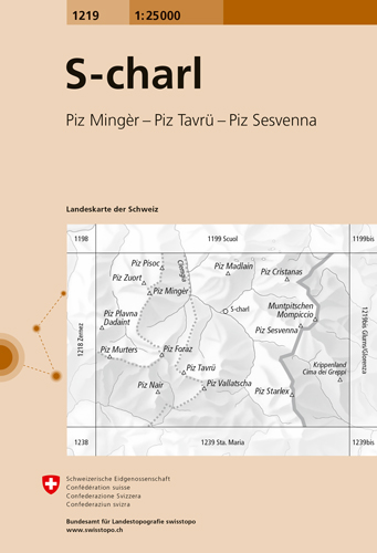 Online bestellen: Wandelkaart - Topografische kaart 1219 S-charl | Swisstopo