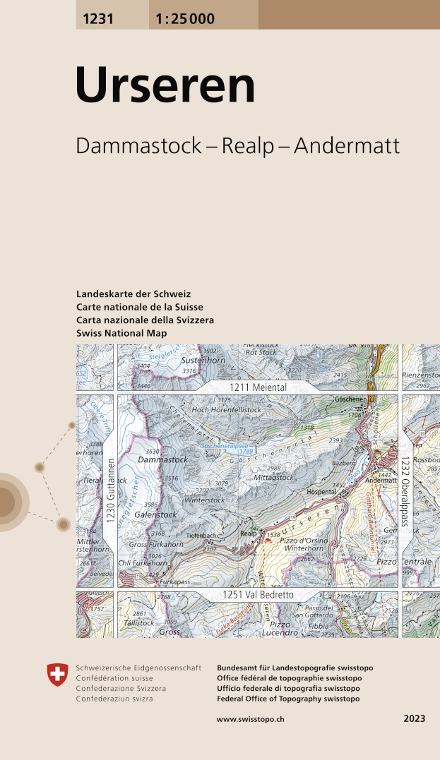 Online bestellen: Wandelkaart - Topografische kaart 1231 Urseren | Swisstopo