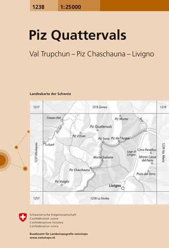 Online bestellen: Wandelkaart - Topografische kaart 1238 Piz Quattervals | Swisstopo