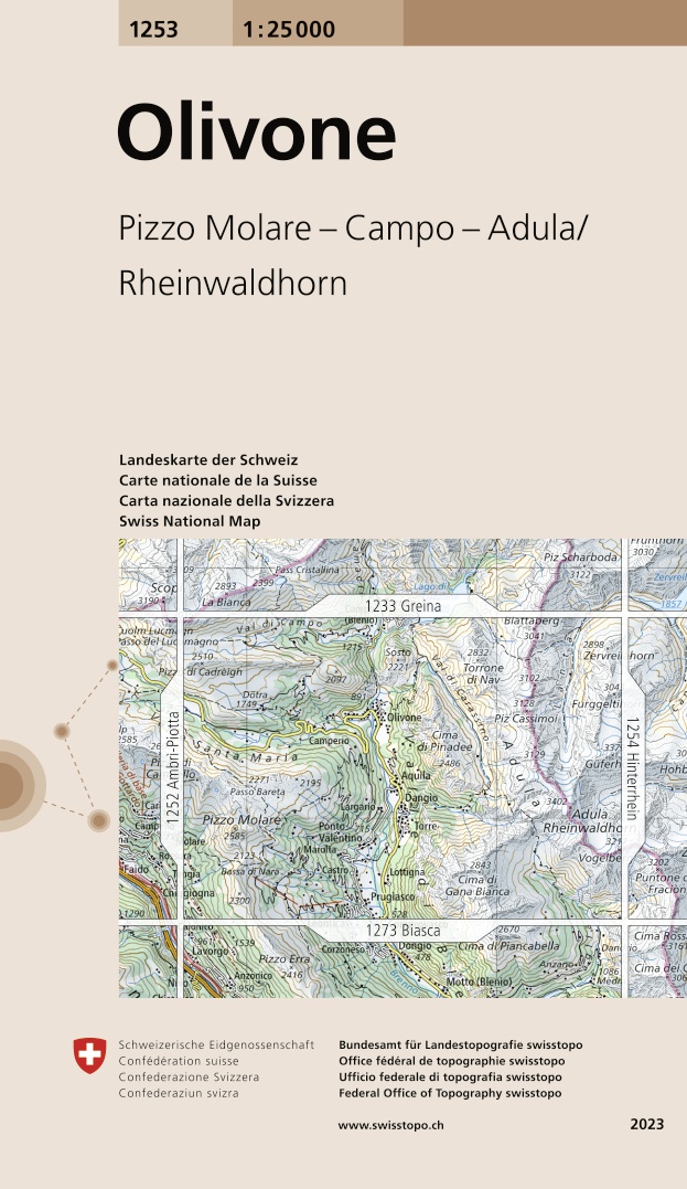 Online bestellen: Wandelkaart - Topografische kaart 1253 Olivone | Swisstopo