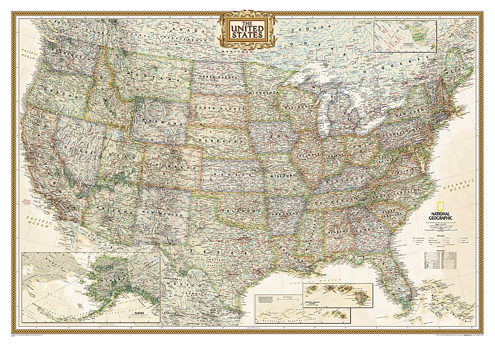 Online bestellen: Wandkaart USA - Verenigde Staten politiek, antiek, 108 x 75 cm | National Geographic