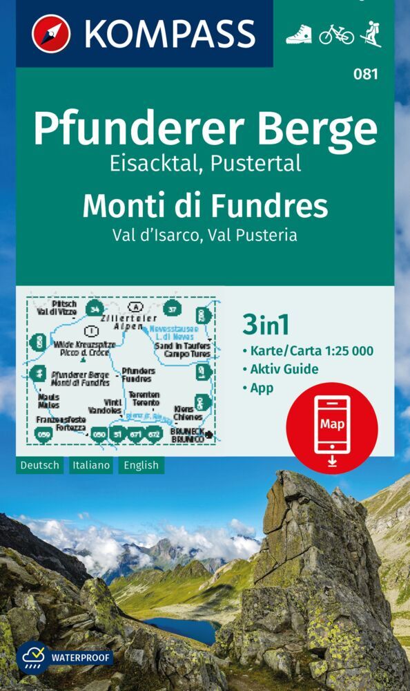 Online bestellen: Wandelkaart 081 Pfunderer Berge - Monti di Fundres | Kompass