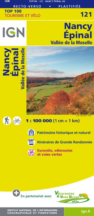 Online bestellen: Fietskaart - Wegenkaart - landkaart 121 Nancy - Epinal | IGN - Institut Géographique National