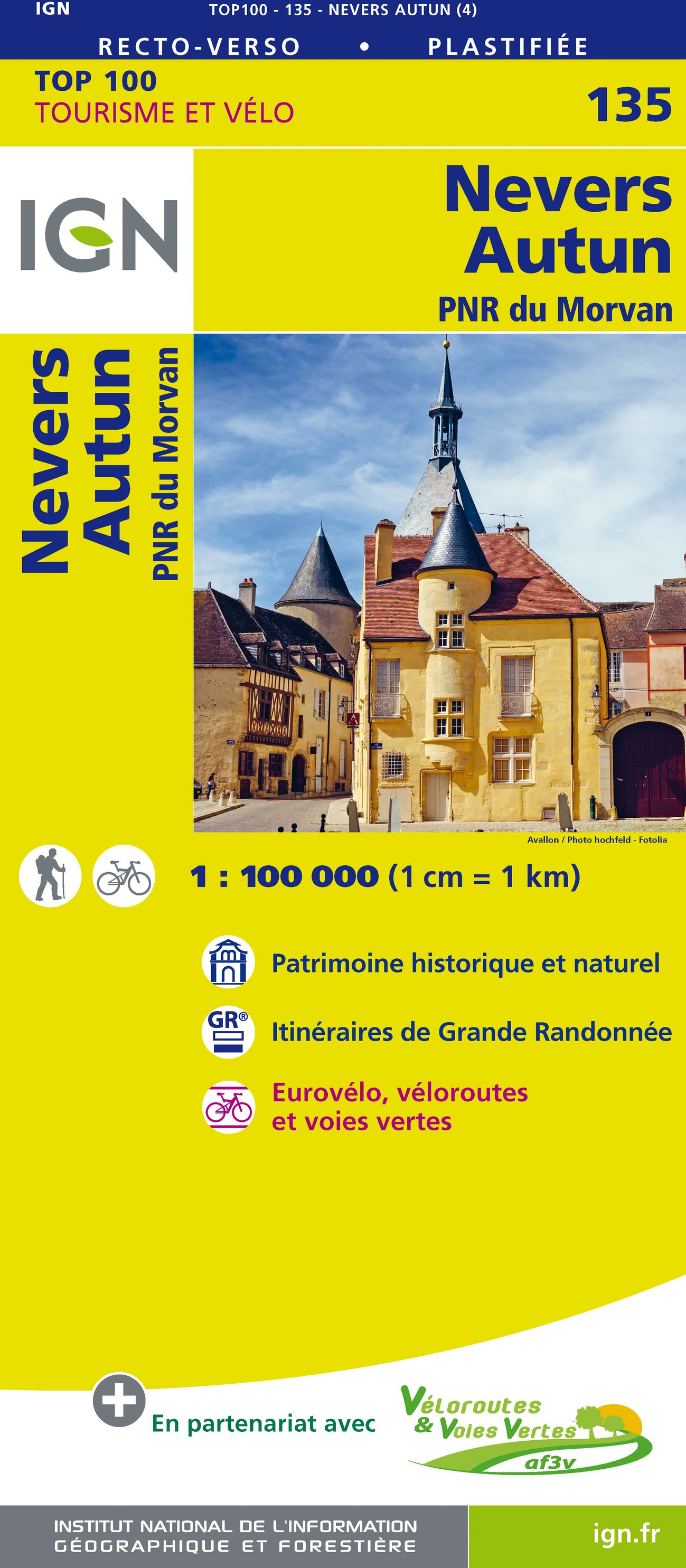 Online bestellen: Fietskaart - Wegenkaart - landkaart 135 Nevers - Autun - Morvan | IGN - Institut Géographique National