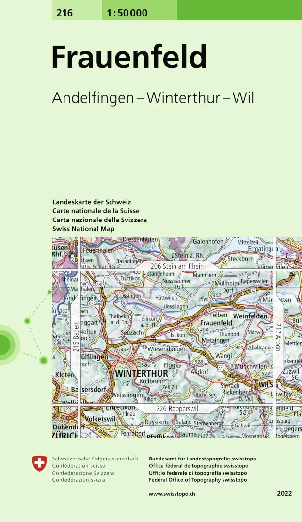 Online bestellen: Wandelkaart - Topografische kaart 216 Frauenfeld | Swisstopo