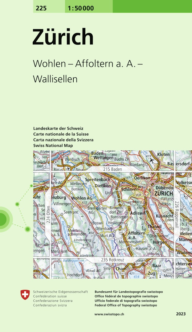 Online bestellen: Wandelkaart - Topografische kaart 225 Zürich | Swisstopo