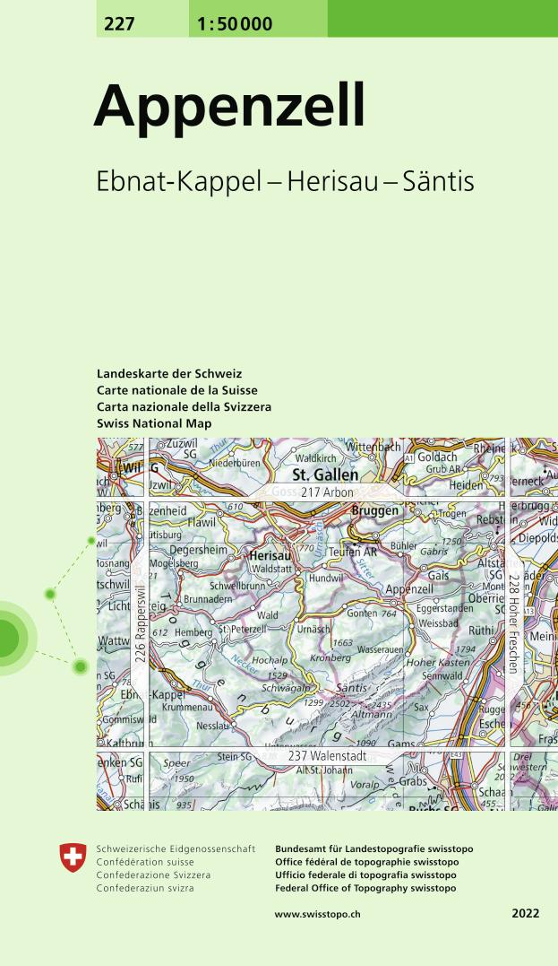 Online bestellen: Wandelkaart - Topografische kaart 227 Appenzell | Swisstopo