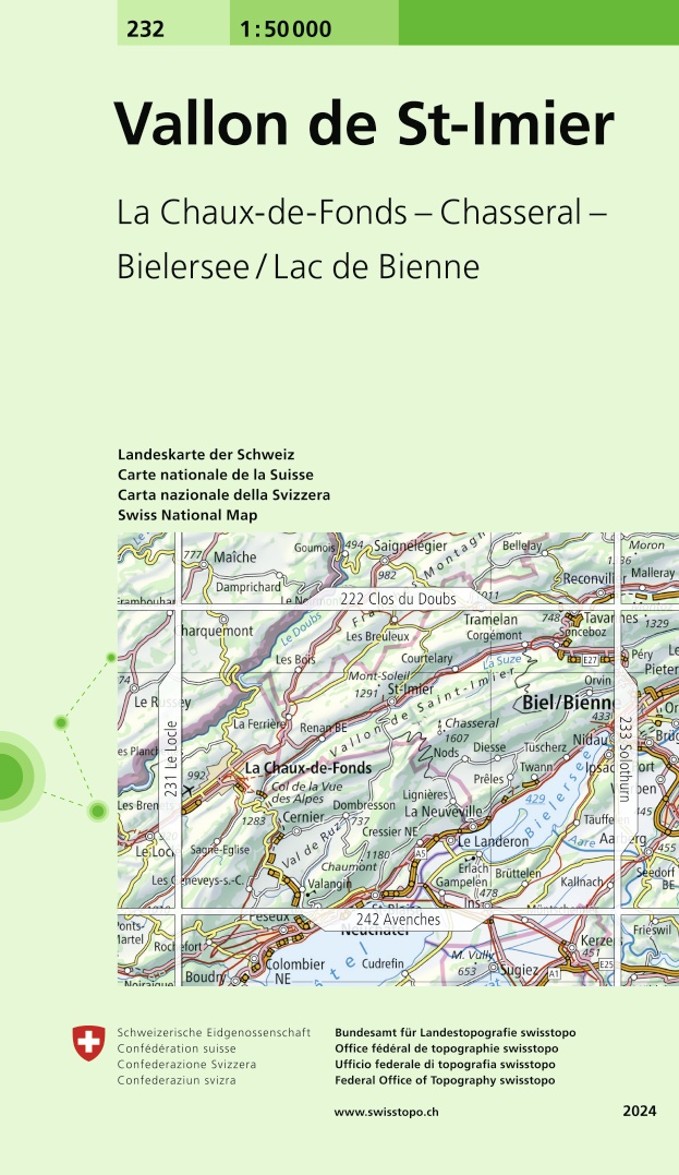 Online bestellen: Wandelkaart - Topografische kaart 232 Vallon de St-Imier | Swisstopo