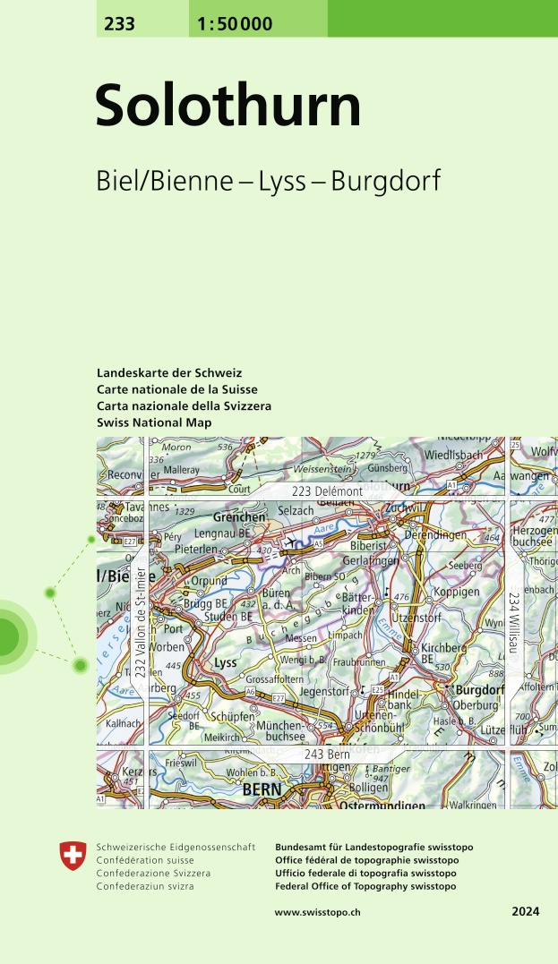 Online bestellen: Wandelkaart - Topografische kaart 233 Solothurn | Swisstopo