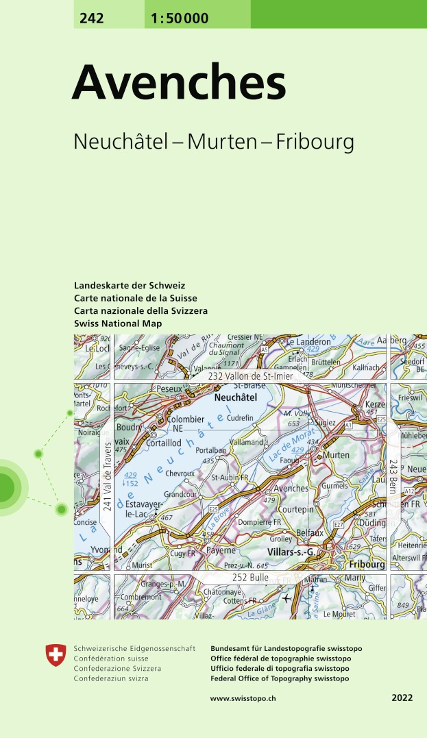 Online bestellen: Wandelkaart - Topografische kaart 242 Avenches | Swisstopo