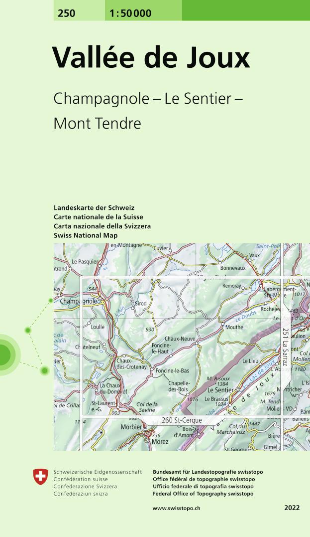 Online bestellen: Wandelkaart - Topografische kaart 250 Vallée de Joux | Swisstopo